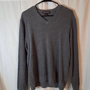 Michael Kors Charcoal V-Neck Men's Cotton Blend Sweater Size XL
